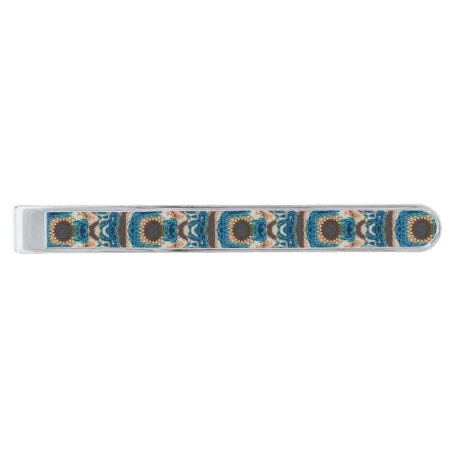 Turquoise Gold Sun Southwestern Art Silver Finish Tie Bar (Front)