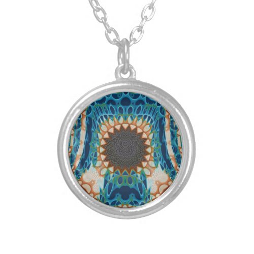 Turquoise Gold Sun Southwestern Art Silver Plated Necklace
