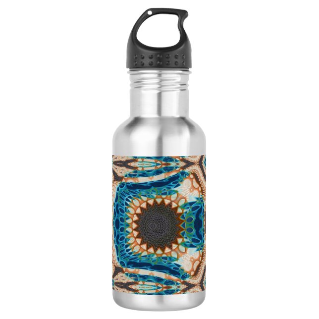 Turquoise Gold Sun Southwestern Art Stainless Steel Water Bottle (Front)