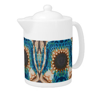 Turquoise Gold Sun Southwestern Art Teapot