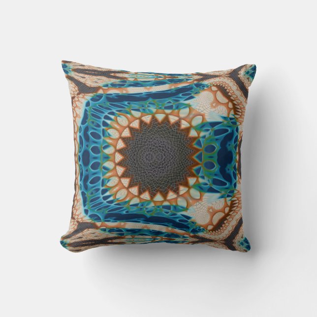 Turquoise Gold Sun Southwestern Art Throw Pillow (Front)