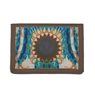 Turquoise Gold Sun Southwestern Art Tri-fold Wallet