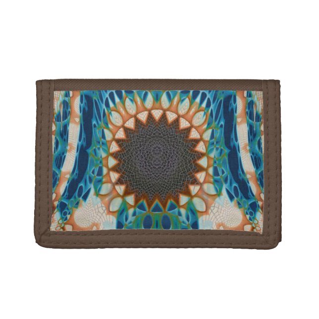Turquoise Gold Sun Southwestern Art Trifold Wallet (Front)