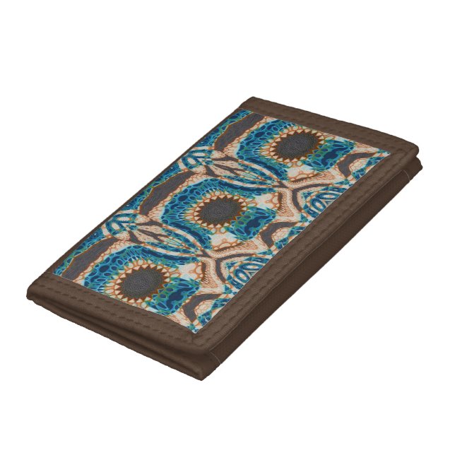 Turquoise Gold Sun Southwestern Art Trifold Wallet (Bottom)