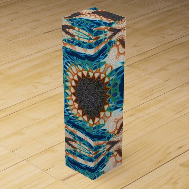 Turquoise Gold Sun Southwestern Art Wine Box (Front)