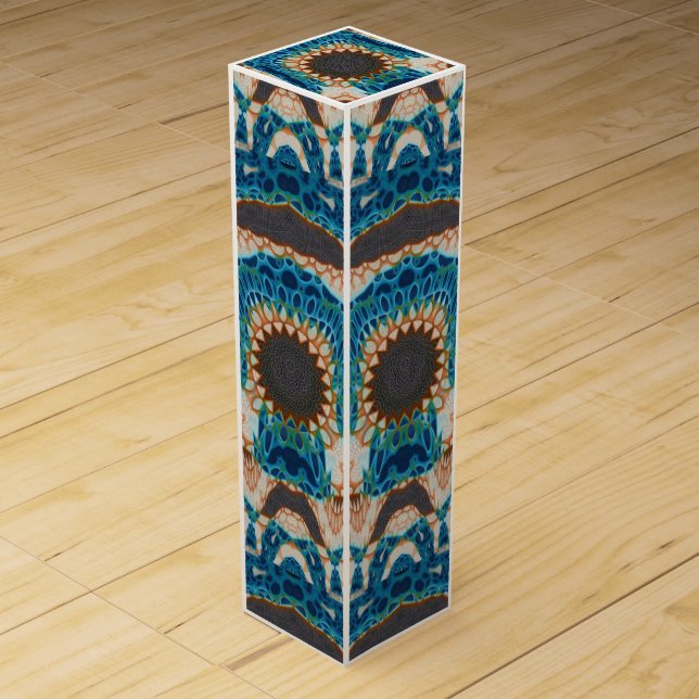 Turquoise Gold Sun Southwestern Art Wine Box (Front)