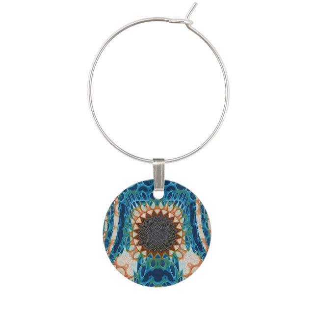 Turquoise Gold Sun Southwestern Art Wine Charm (Front)