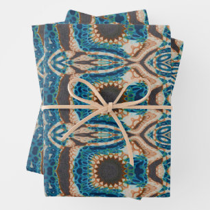 Turquoise Gold Sun Southwestern Art Wrapping Paper Sheets