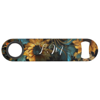 Turquoise, gold, sunflowers bottle opener