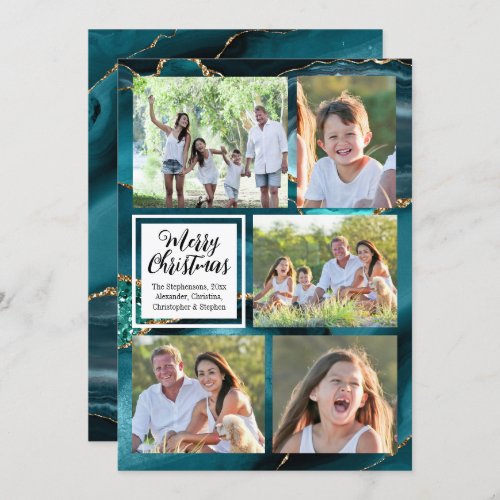 Turquoise Gold Swirl Agate 5_Photo Merry Christmas Invitation