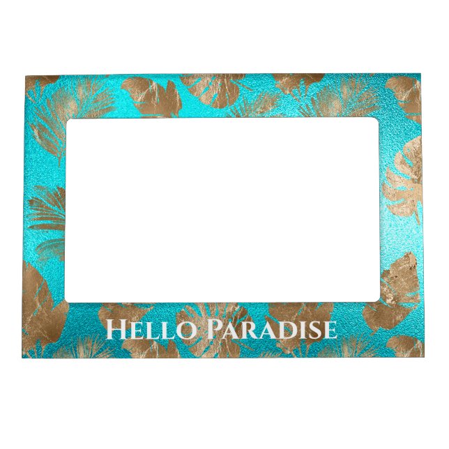 Turquoise Gold Tropical Leaves Magnetic Frame (Front)