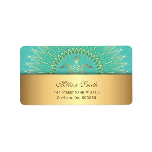 Turquoise Gold Turtle Animal Tribal Coastal Label