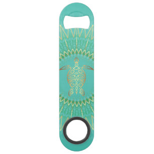 Turquoise Gold Turtle Tribal Animal Mandala Bar Key
