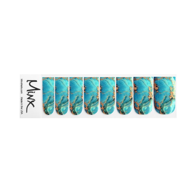 Turquoise Gold Vein Minx Nail Art (Left Hand)