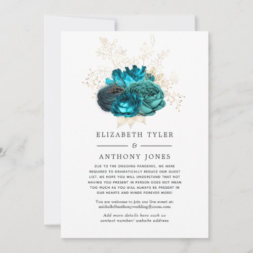 Turquoise  Gold Vintage Floral Reduced Guest List Announcement