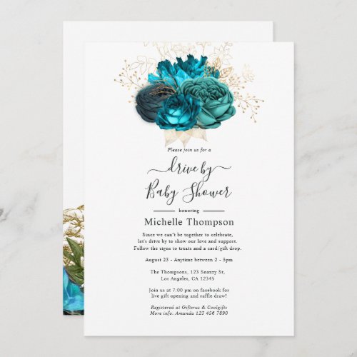 Turquoise  Gold Vintage Shabby Drive By Shower Invitation