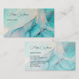 Turquoise Gold Watercolor Business Card