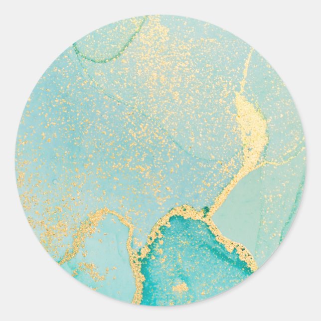 Turquoise Gold Watercolor  Classic Round Sticker (Front)