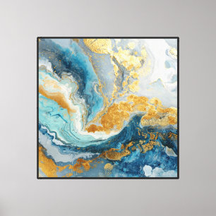 Turquoise Gold Wave – Abstract Fluid Wall Art