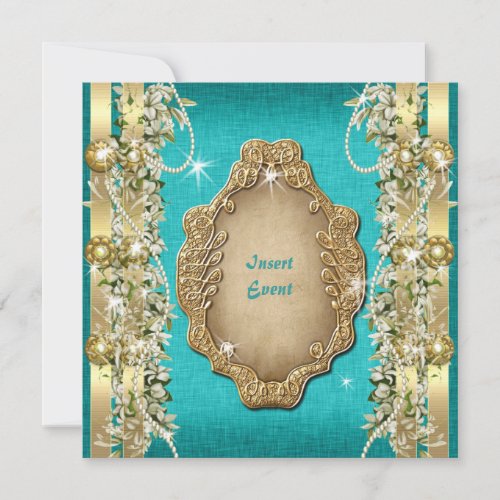 Turquoise gold wedding birthday engagement custom invite