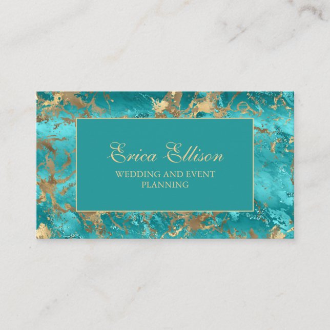Turquoise Gold Wedding Planner Business Card (Front)