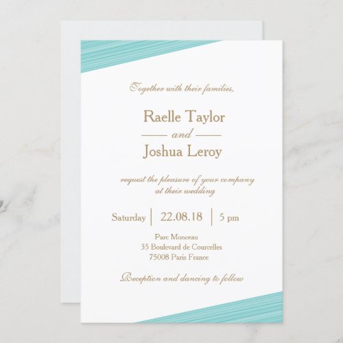 Turquoise gold white gray subtle stripes wedding invitation