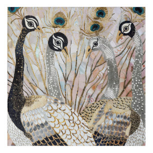 Turquoise Gold White Peacocks Acrylic Print