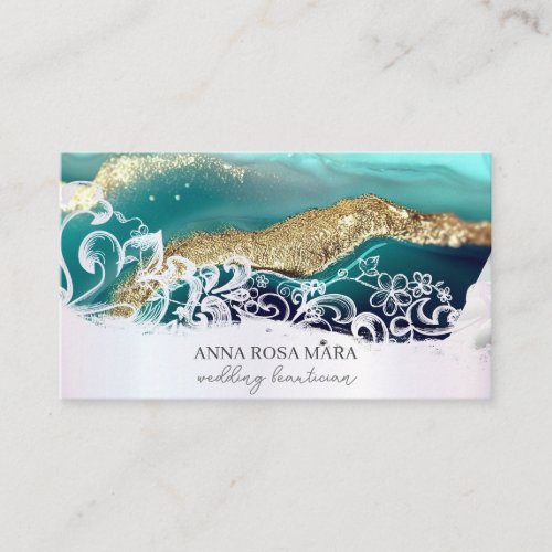  Turquoise Gold White QR Agate AP66 Glam Luxe  Business Card