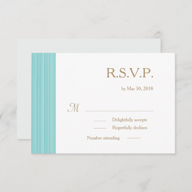 Turquoise gold white subtle stripes wedding RSVP Invitation (Front/Back)