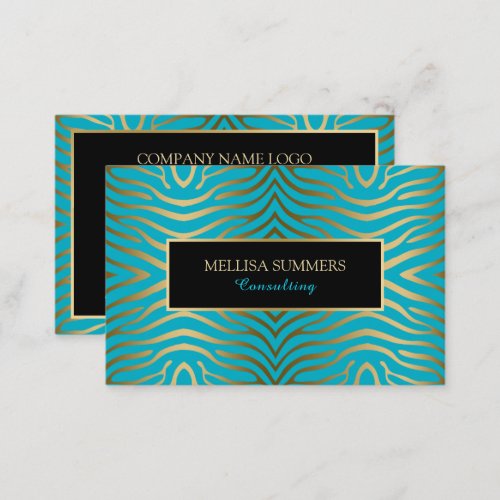 Turquoise  Gold Zebra Stripes Business Card