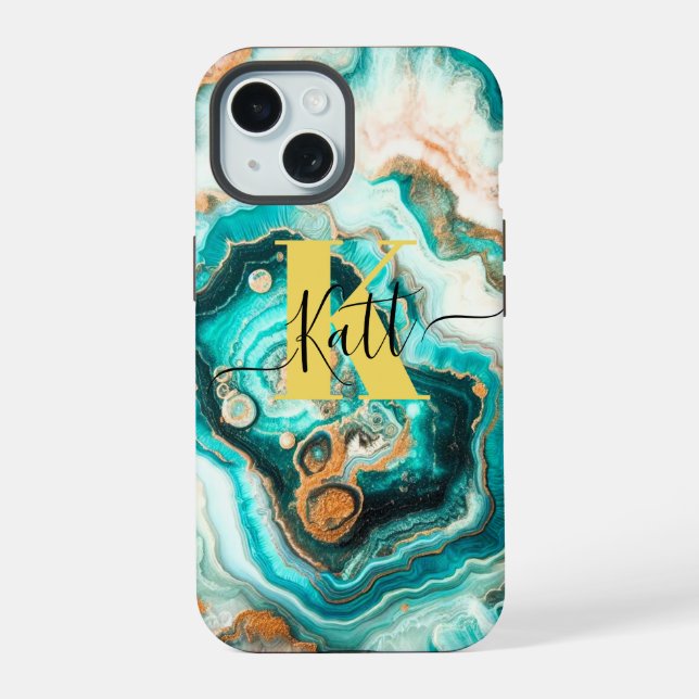 Turquoise Golden Agate Custom Modern Monogram Iphone Case (Back)
