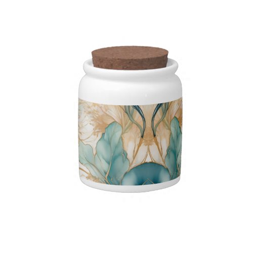Turquoise Golden Alcohol Ink Abstract Candy Jar