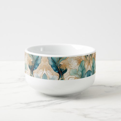 Turquoise Golden Alcohol Ink Abstract Soup Mug
