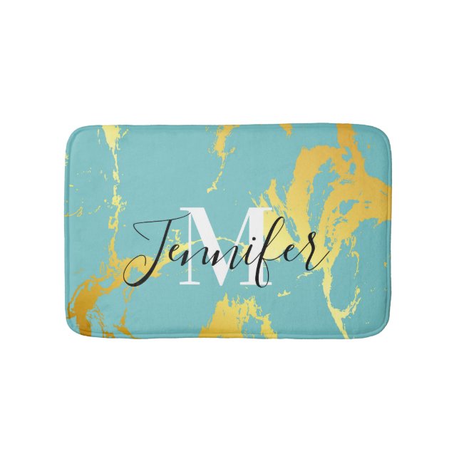 Turquoise Golden Foil Bath Mat (Front)