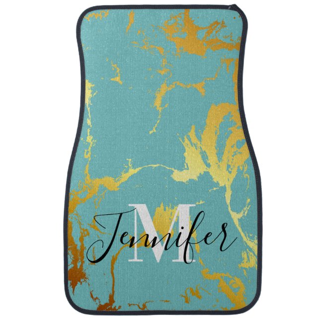Turquoise Golden Foil Car Floor Mat (Front)