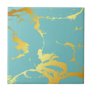 Turquoise Golden Foil Ceramic Tile