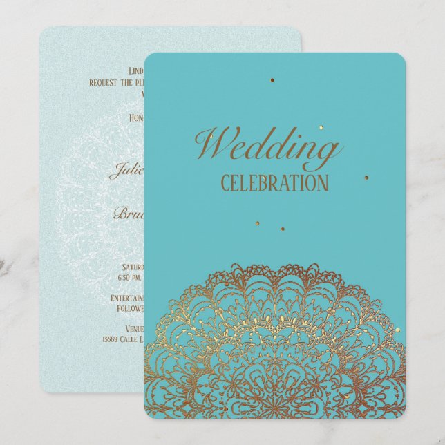 Turquoise Golden Indian - Wedding Invitation (Front/Back)