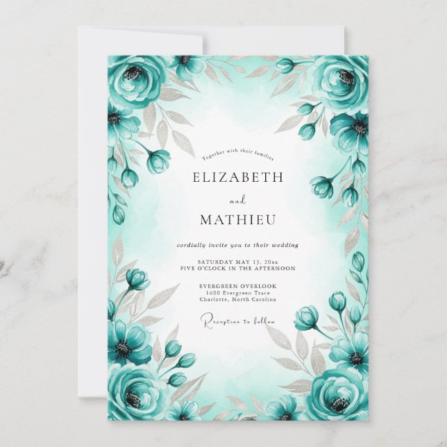 Turquoise Graceful Spring Wedding Invitation (Front)