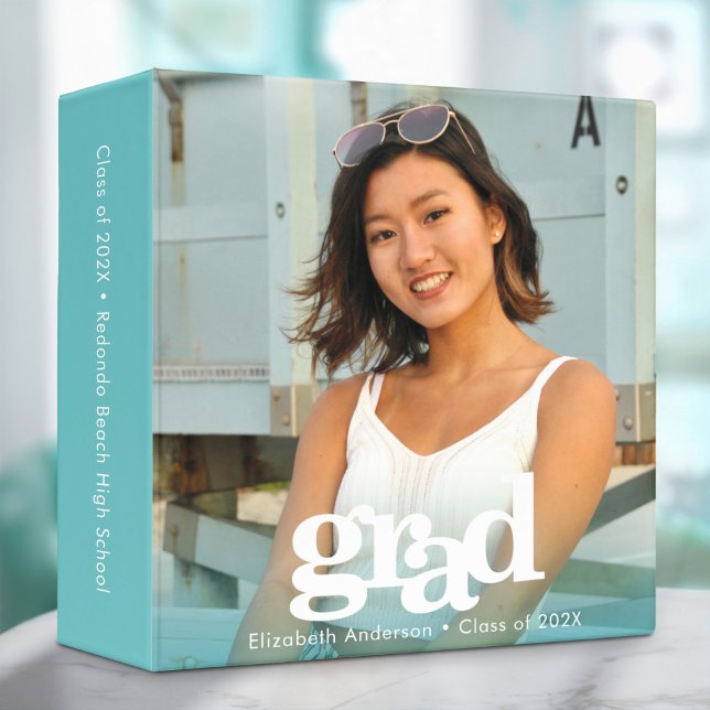 Turquoise grad photo bold typography name keepsake 3 ring binder (Creator Uploaded)