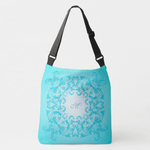 Turquoise gradient baroque texture. monogram crossbody bag