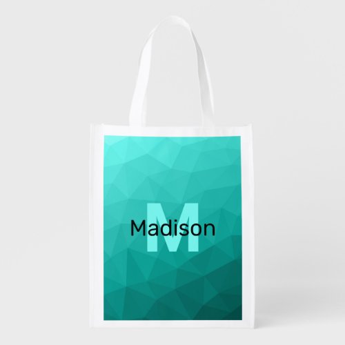 Turquoise gradient geometric mesh Monogram Grocery Grocery Bag
