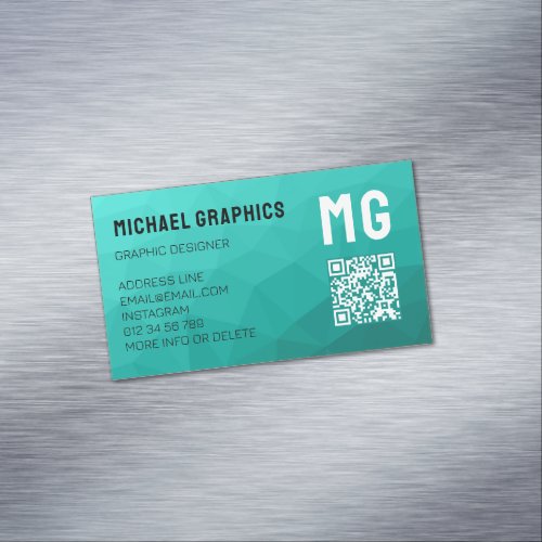 Turquoise gradient geometric mesh pattern QR code Business Card Magnet