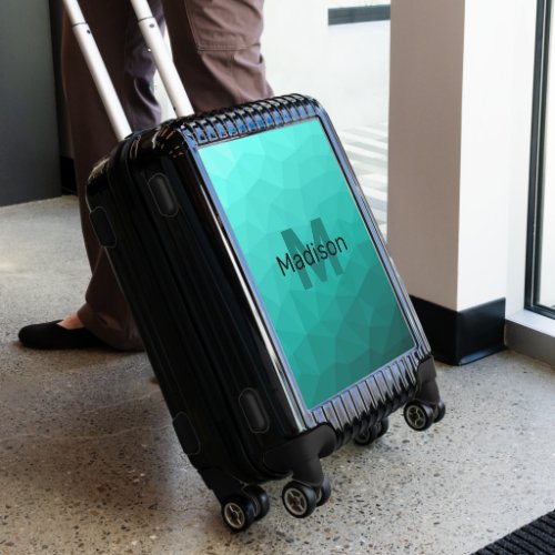 Turquoise gradient geometry mesh pattern Monogram Luggage