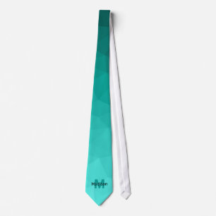 Turquoise gradient geometry mesh pattern Monogram Neck Tie