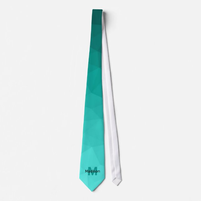Turquoise gradient geometry mesh pattern Monogram Neck Tie (Front)