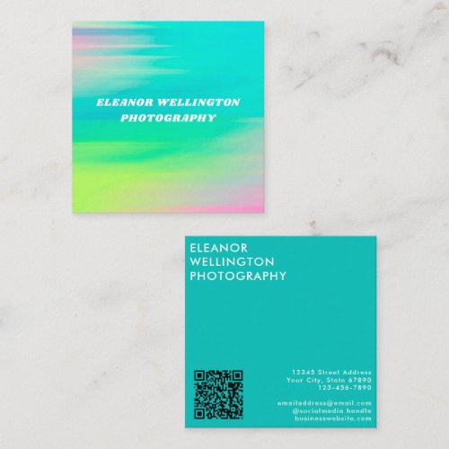 Turquoise Gradient Photography Modern Creative Square Business Card