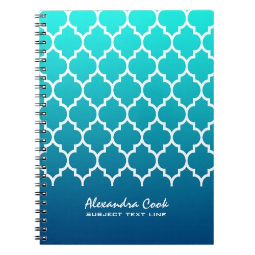 Turquoise Gradient  White Quatrefoil Pattern Notebook