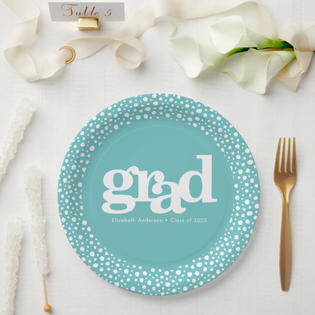 Turquoise graduation bold typography simple modern paper plates (Wedding)