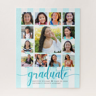 Turquoise Graduation K–12 Photo Collage Script Jigsaw Puzzle