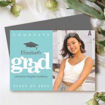 Turquoise graduation photo gray cap modern bold